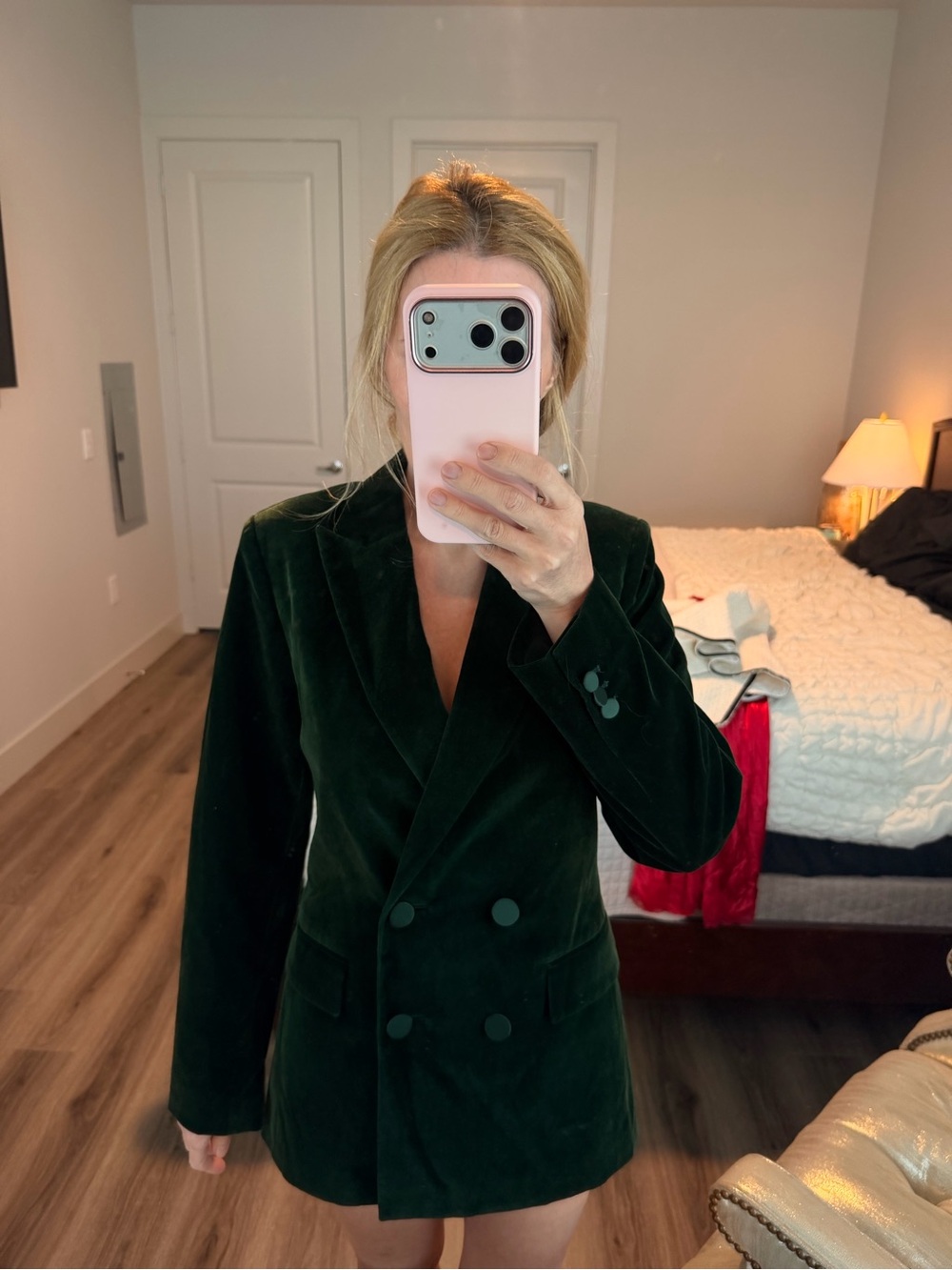 ANTONIO MELANI Dark Green Velvet Double-Breasted Blazer